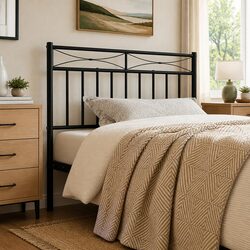 Black Metal Headboard with Sturdy Steel Construction
