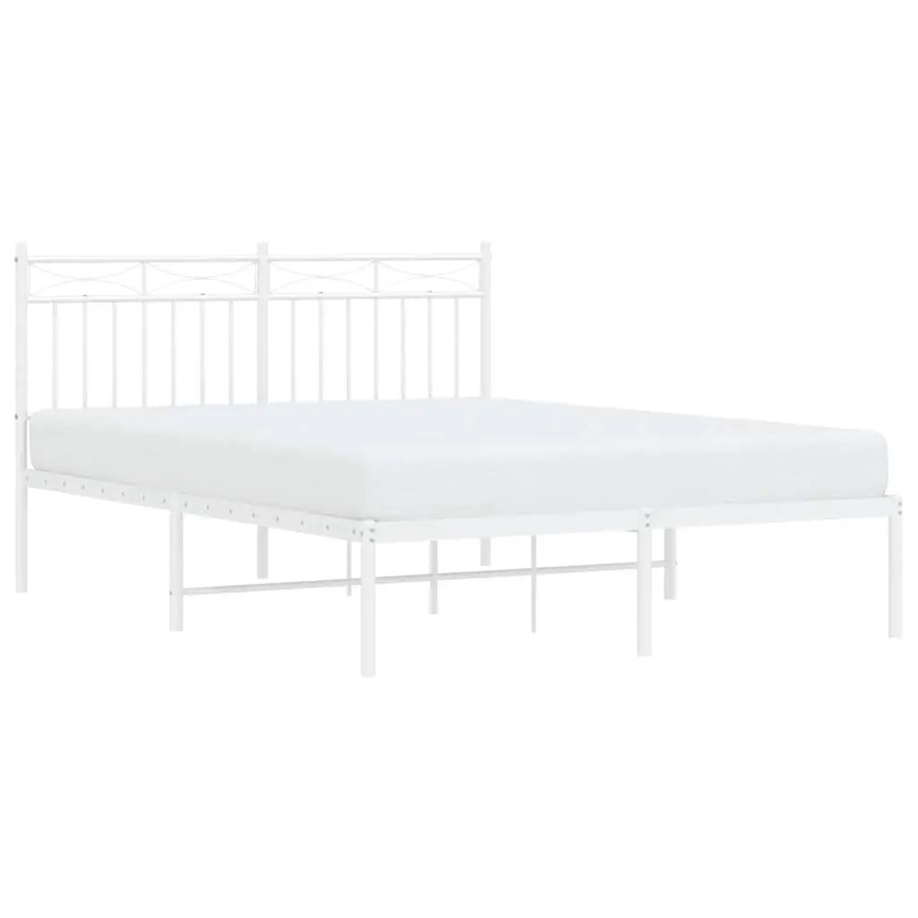 Metal Bed Frame with Headboard Storage 135x190 cm White