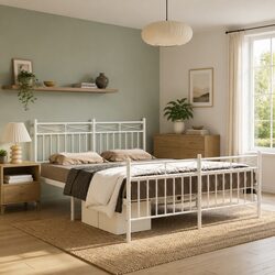 Metal Bed Frame 135x190 cm with Headboard and Footboard