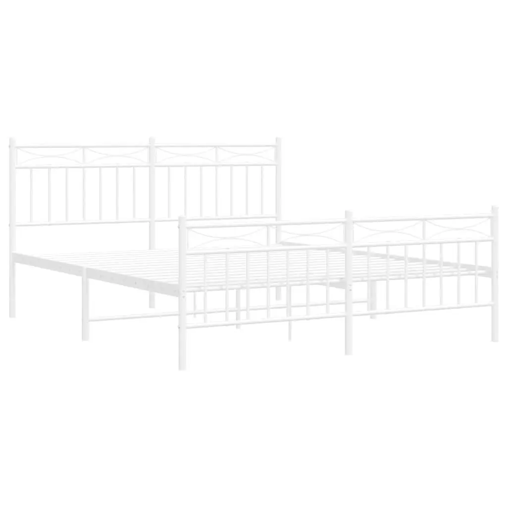 Metal Bed Frame White 150x200 cm Slatted Base Durable Steel with Footboard for Bedroom