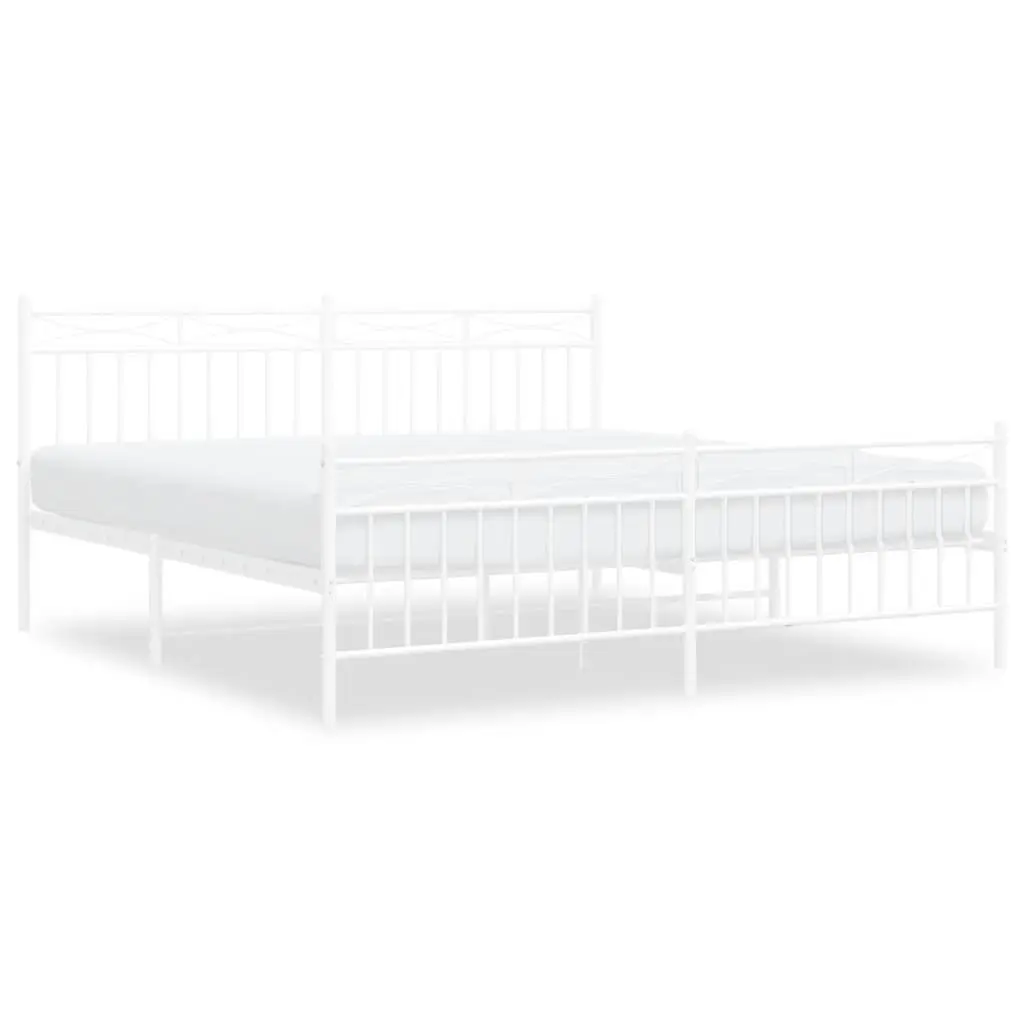 Metal Bed Frame King Size Sturdy White with Footboard