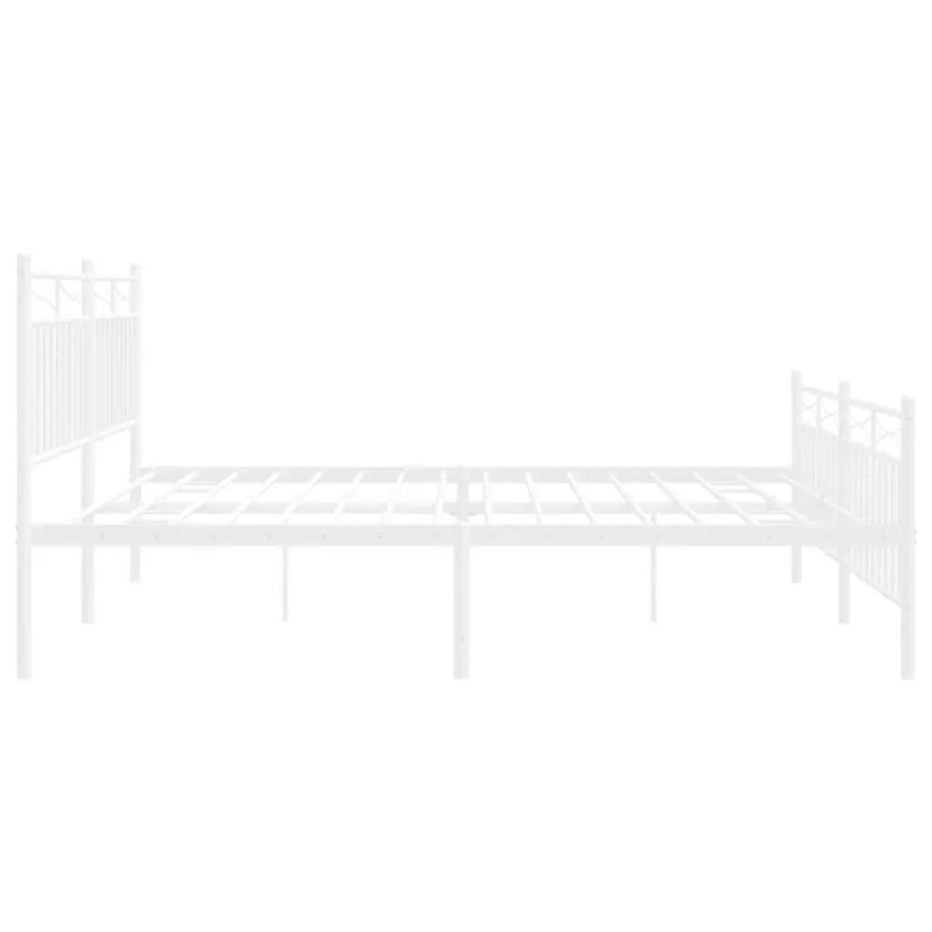 Metal Bed Frame King Size Sturdy White with Footboard
