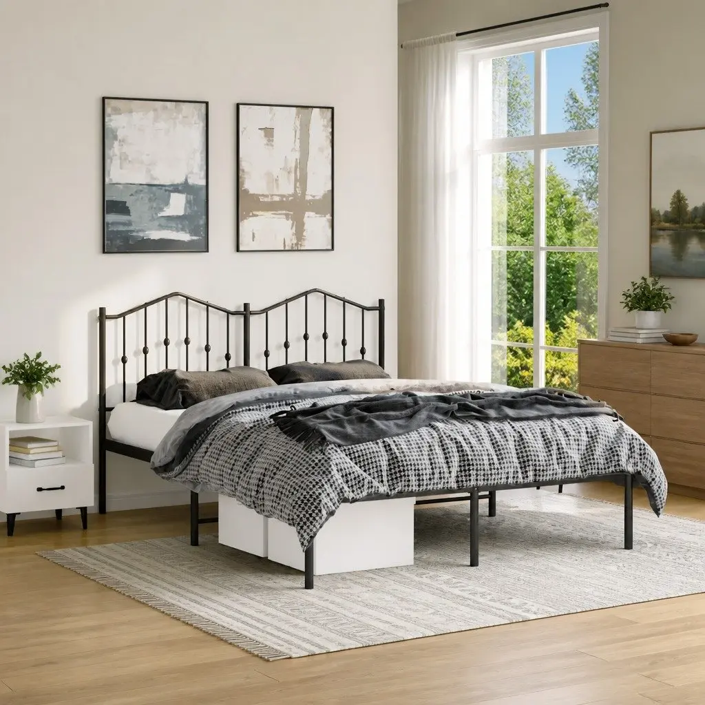 Metal Bed Frame with Headboard Storage Space 135x190 cm Black