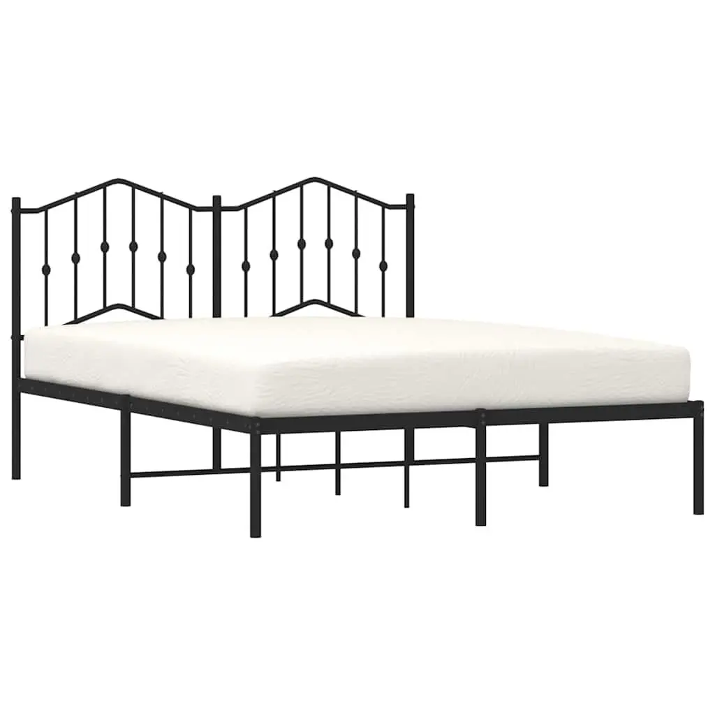 Metal Bed Frame with Headboard Storage Space 135x190 cm Black