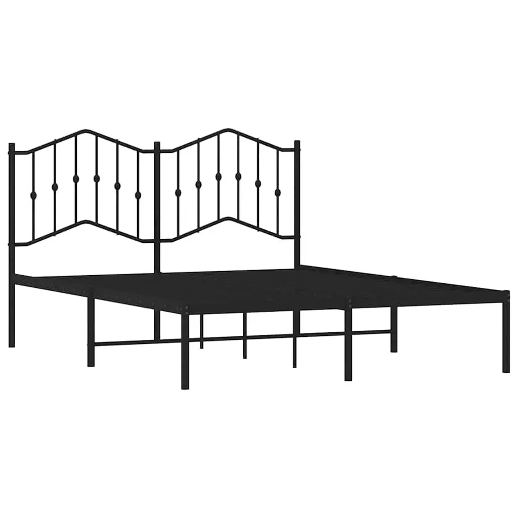 Metal Bed Frame with Headboard Storage Space 135x190 cm Black