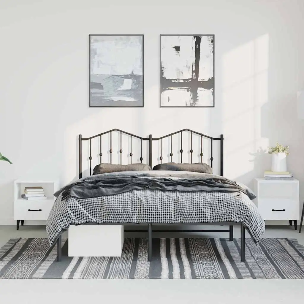 Metal Bed Frame with Headboard Under-bed Storage 150x200 cm Black