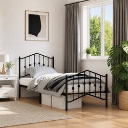 90x190 cm Metal Bed Frame with Headboard and Footboard in Black