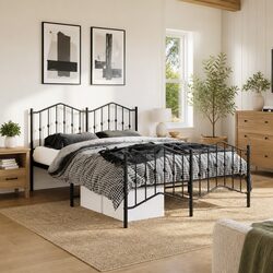 Modern Queen Size Black Metal Bed Frame with Headboard