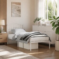 Metal Bed Frame with Headboard White 90x190 cm