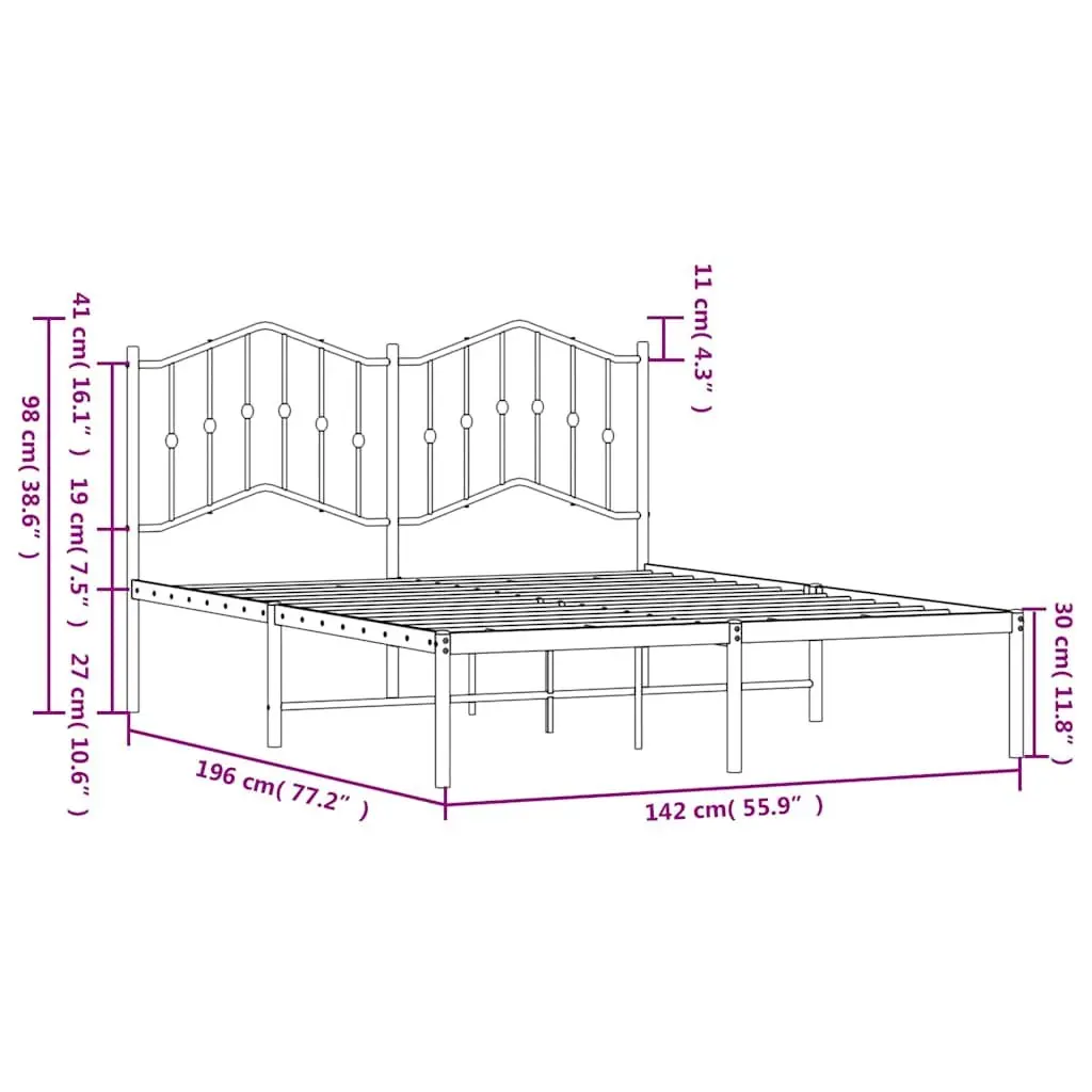 Metal Bed Frame with Headboard Slatted Base Support 135x190 cm White