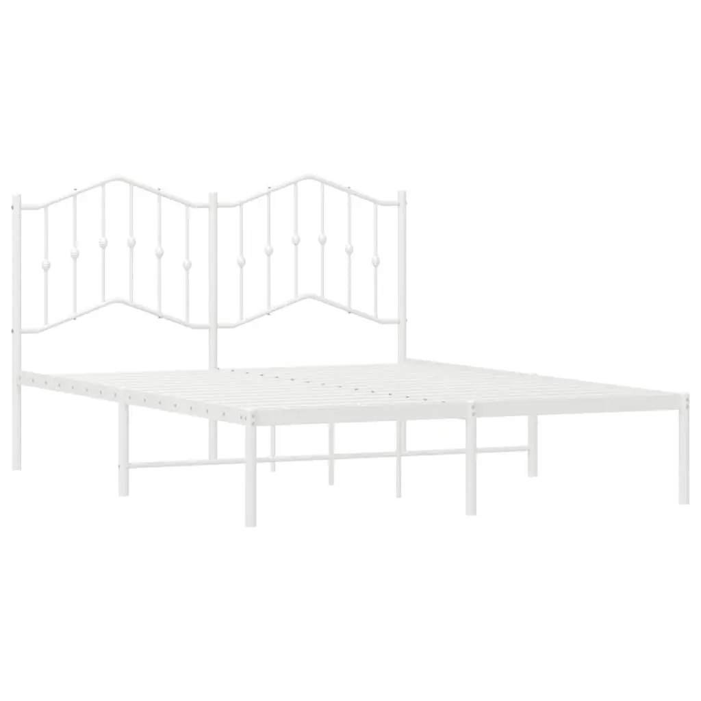 Metal Bed Frame with Headboard Supportive Slatted Base 150x200 cm White