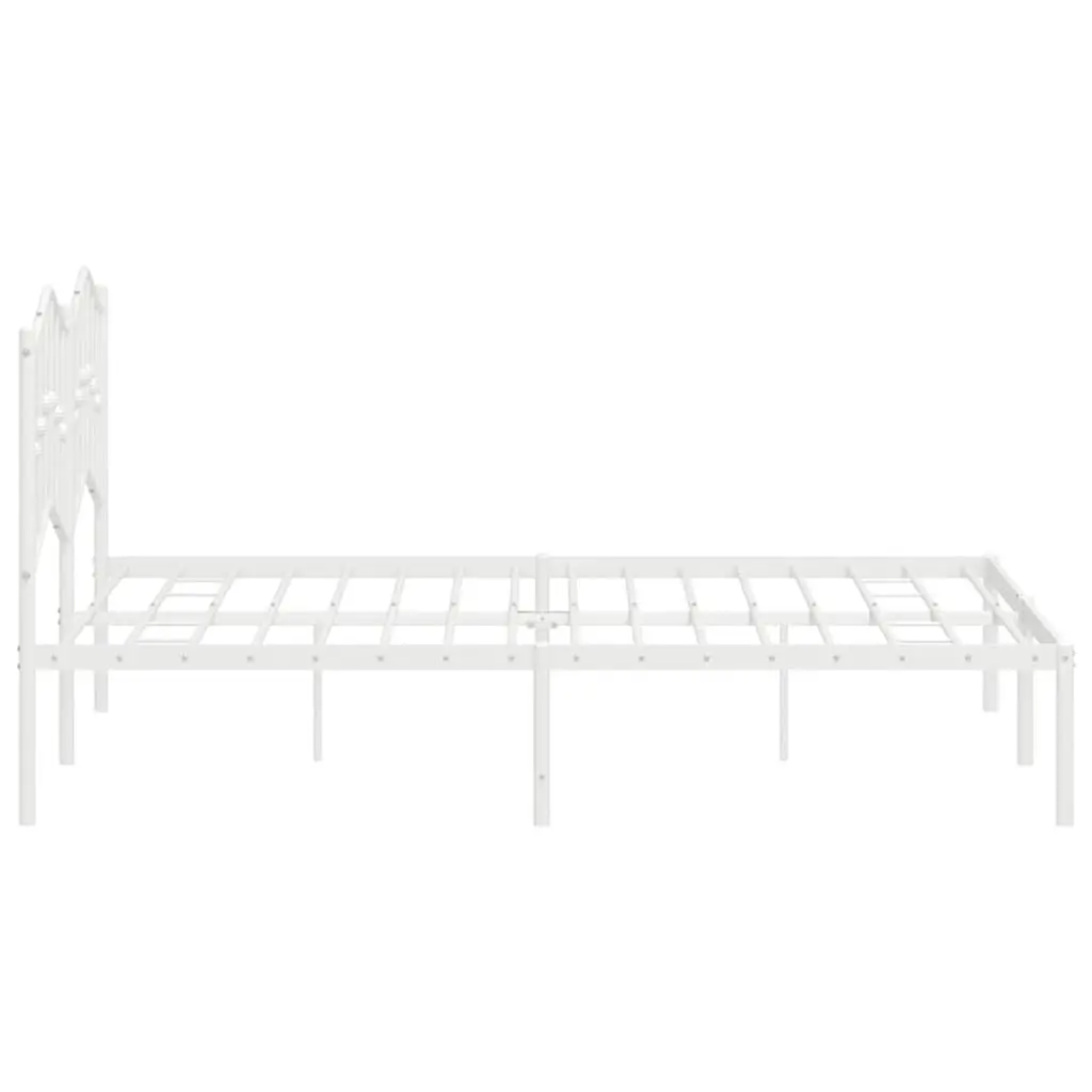 Metal Bed Frame with Headboard Supportive Slatted Base 150x200 cm White
