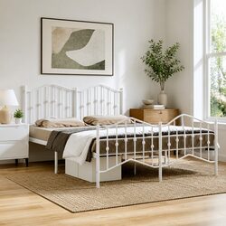 Metal Bed Frame 150x200 cm with Footboard in White