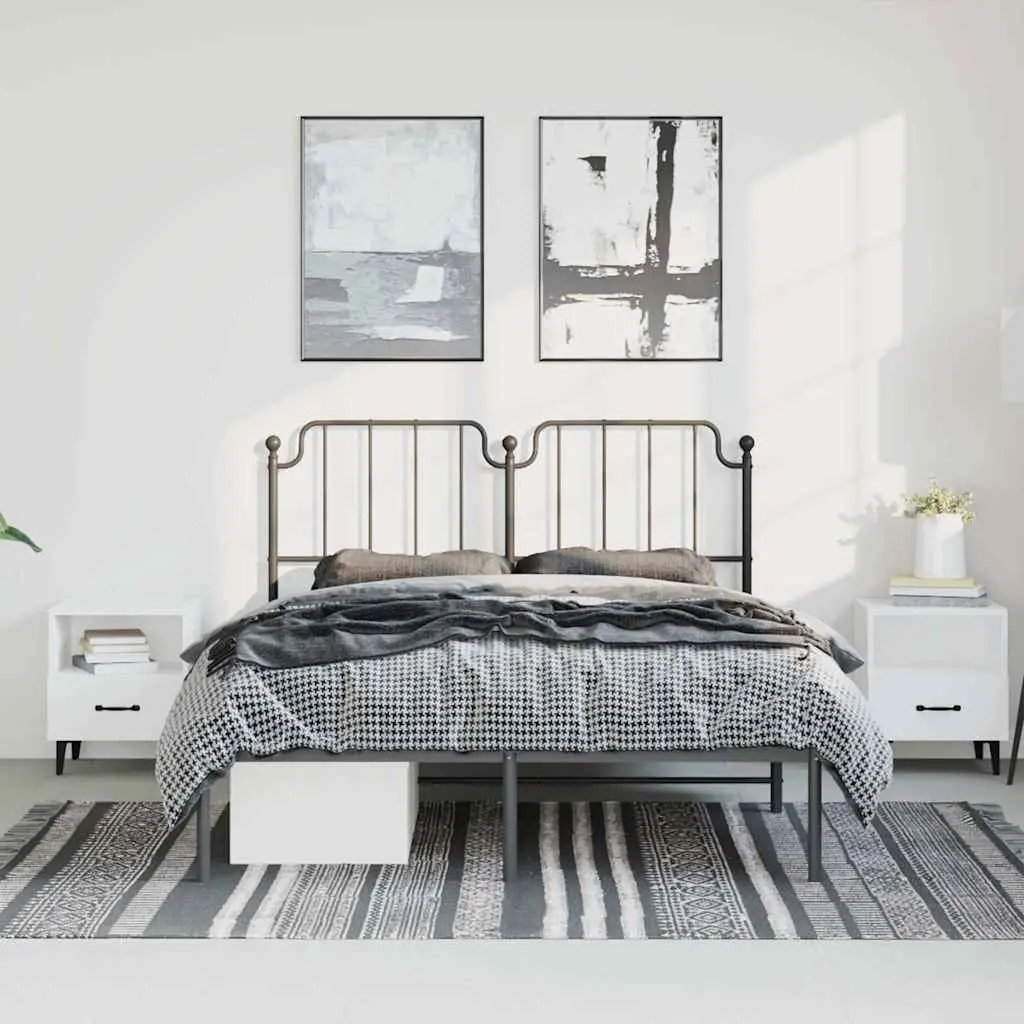 Metal Bed Frame with Headboard Slatted Base 135x190cm Black