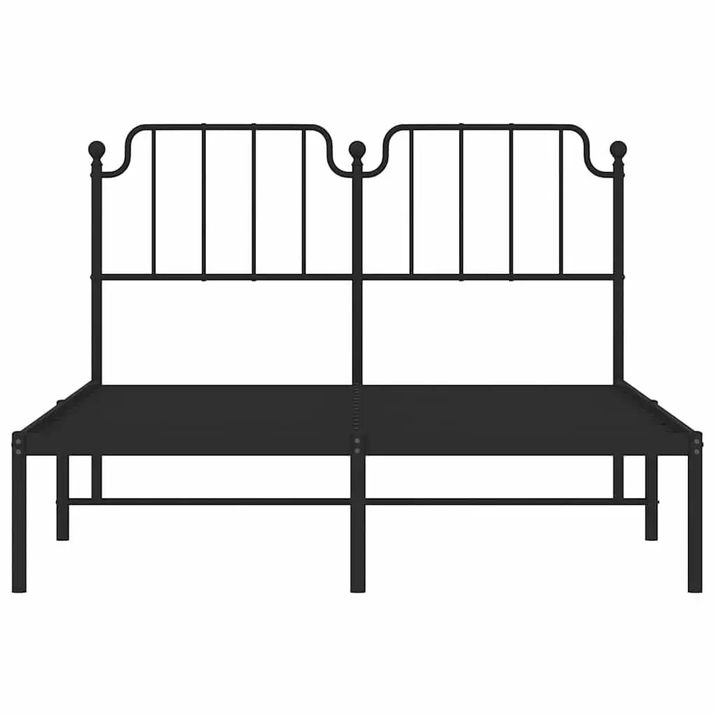Metal Bed Frame with Headboard Slatted Base 135x190cm Black