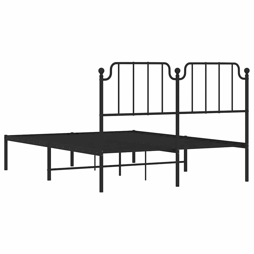 Metal Bed Frame with Headboard Slatted Base 135x190cm Black