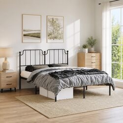 Black Metal Bed Frame with Integrated Headboard 150x200 cm