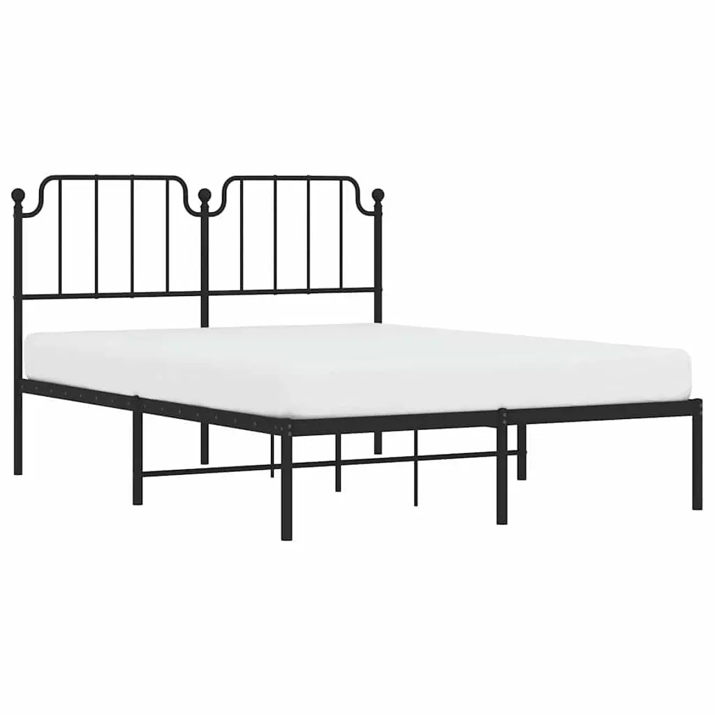 Metal Bed Frame with Headboard Support 150x200 cm Black
