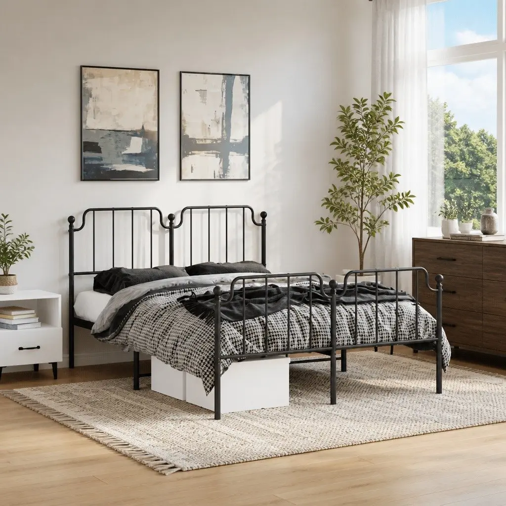 Metal Bed Frame Sturdy Construction 135x190 cm Black