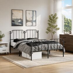 Black Metal Bed Frame 135x190 cm with Headboard and Footboard