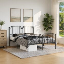 Sturdy Metal Bed Frame with Headboard and Footboard Black 150x200 cm