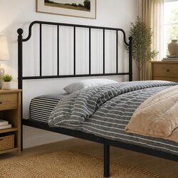 107cm Black Metal Headboard for Bed Frame Stability