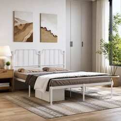 Metal Bed Frame with Headboard 150x200 cm in White