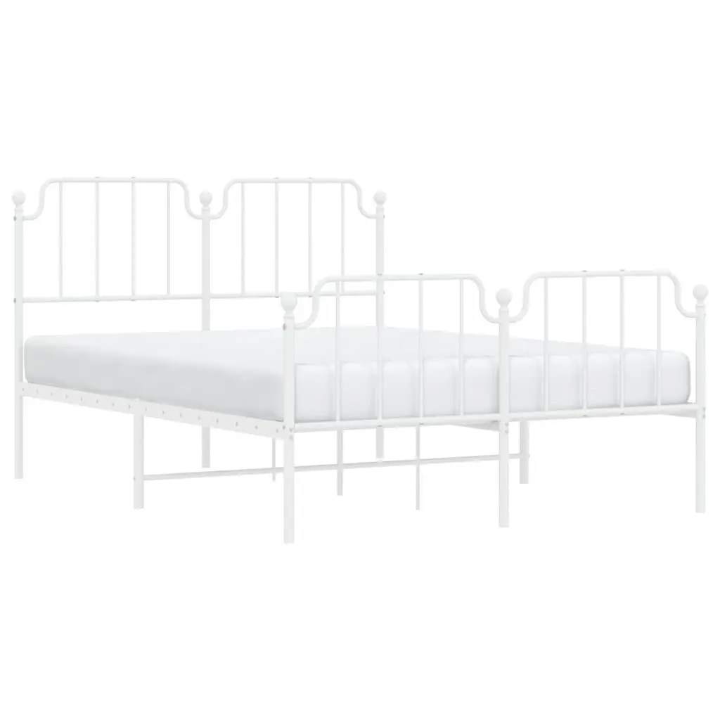 Metal Bed Frame with Headboard and Footboard 150x200 cm White