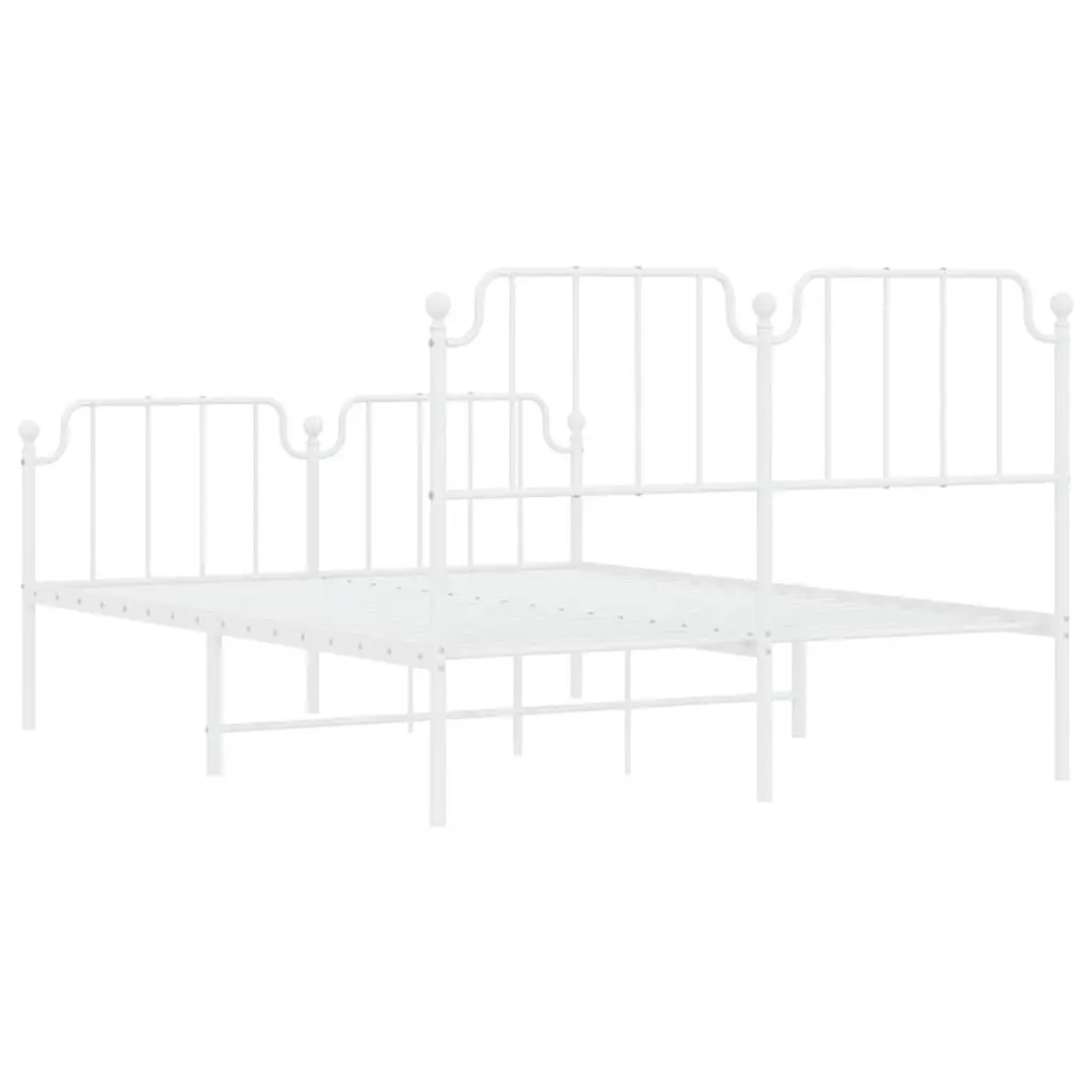 Metal Bed Frame with Headboard and Footboard 150x200 cm White