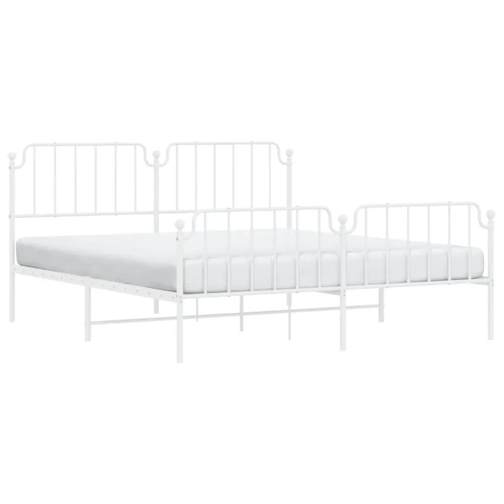 Metal Bed Frame King Size Durable White with Headboard Footboard