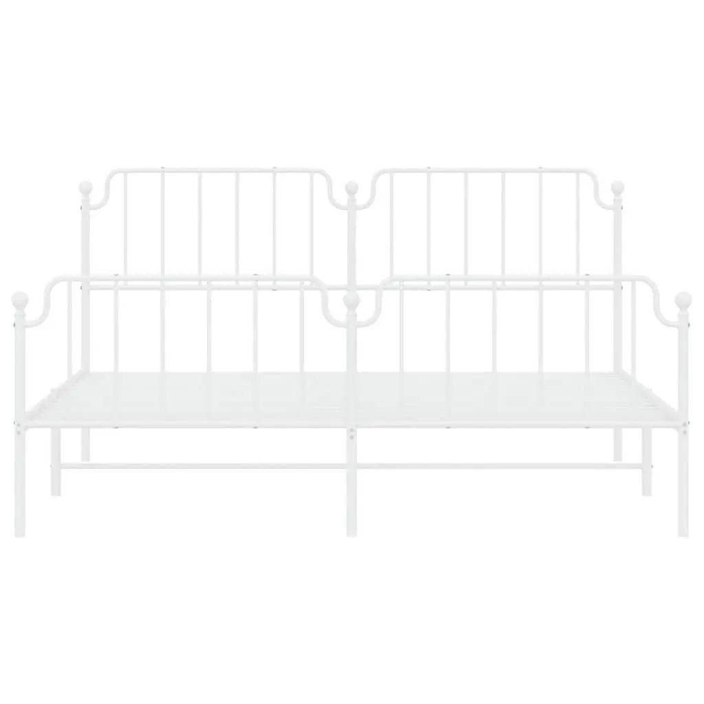 Metal Bed Frame King Size Durable White with Headboard Footboard