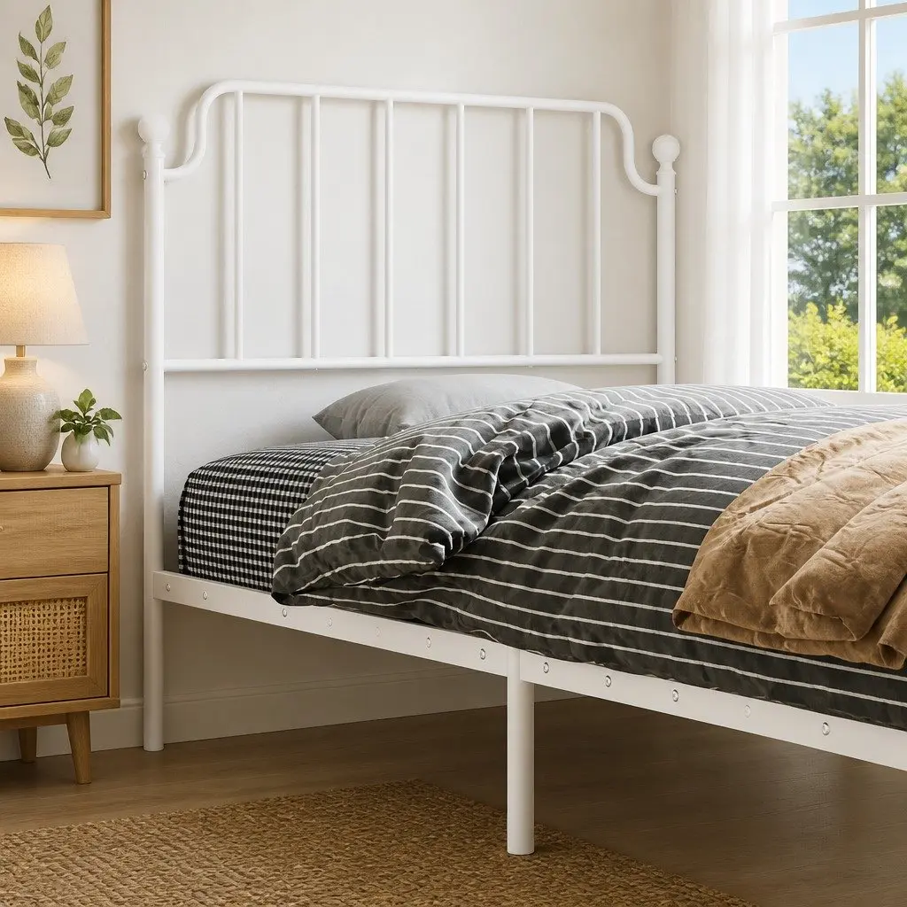 Metal Headboard White 90cm Bed Header Bedroom Furniture Powder Coated Steel