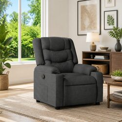 Manual Reclining Grey Fabric Armchair with Cup Holders