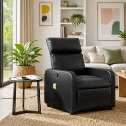 Manual Reclining Massage Chair in Black Faux Leather