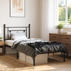 Black Metal Bed Frame 90x190cm with Storage and Headboard