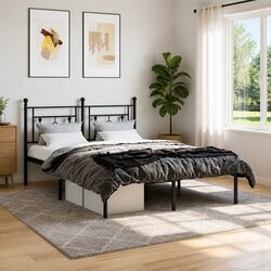 Black Steel Bed Frame 135x190cm with Headboard and Slats