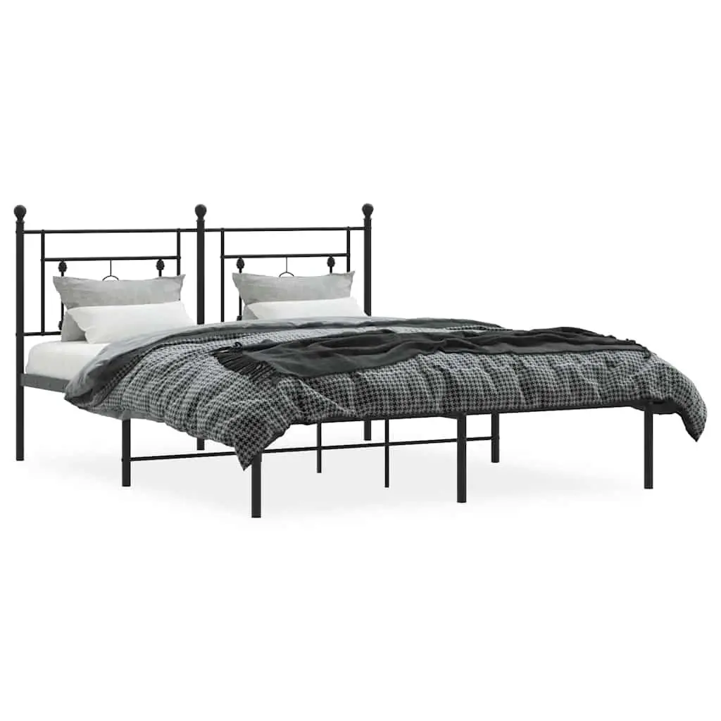 Metal Bed Frame with Headboard Support 150x200 cm Black Steel