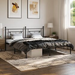 Black King Size Metal Bed Frame with Steel Slats
