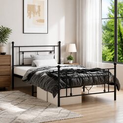 Metal Bed Frame King Single 107x203 cm with Storage - Black