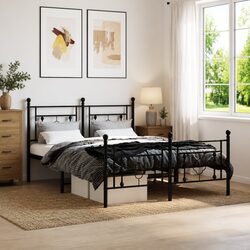 135x190 cm Metal Bed Frame with Storage Space in Black