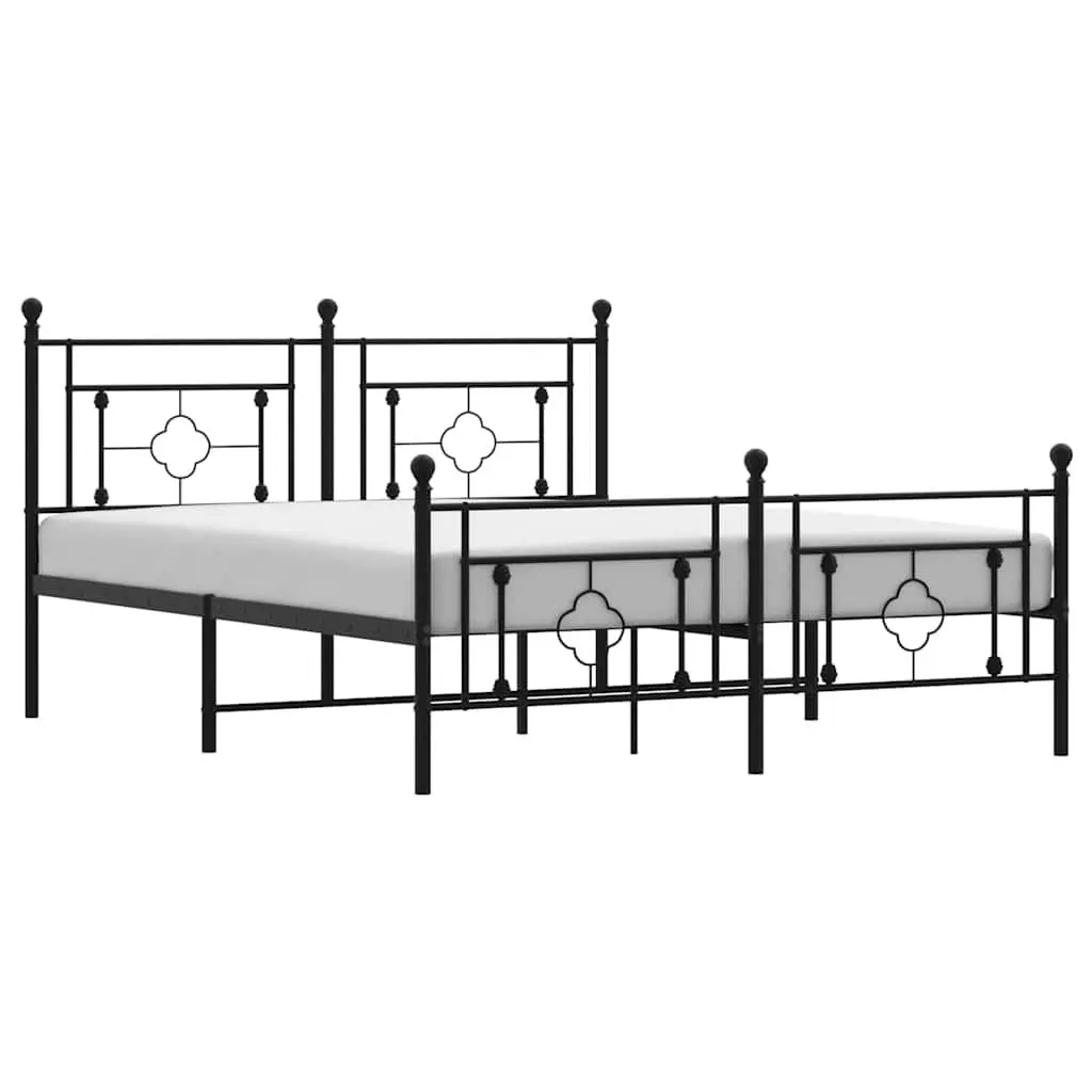 Black Metal Bed Frame with Footboard and Headboard for 150x200 cm Mattress