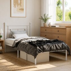 90x190 cm Metal Bed Frame with Headboard in White