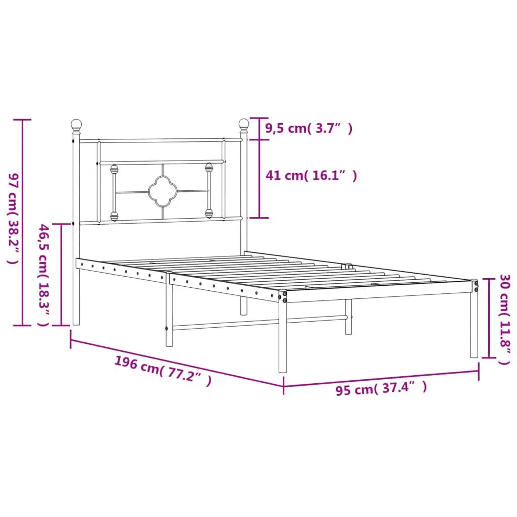 Metal Bed Frame with Headboard Storage Space 90x190 cm White