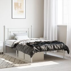 White Metal Bed Frame King Single 107x203cm with Headboard