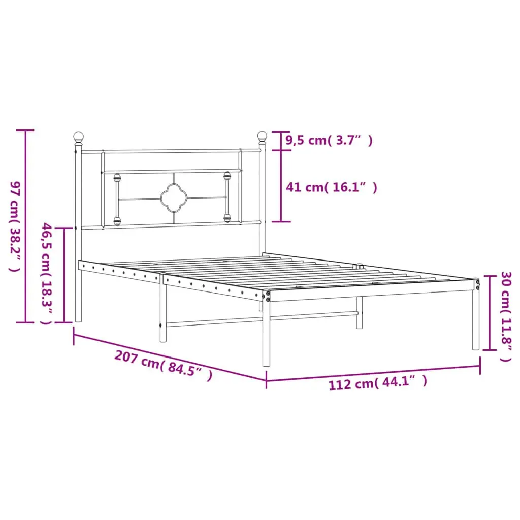 Metal Bed Frame King Single White Headboard Steel Durable Bedroom Furniture