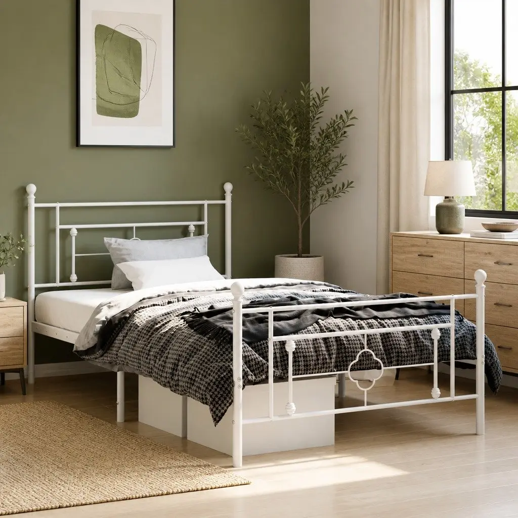 Metal Bed Frame Storage King Single 107x203 cm White