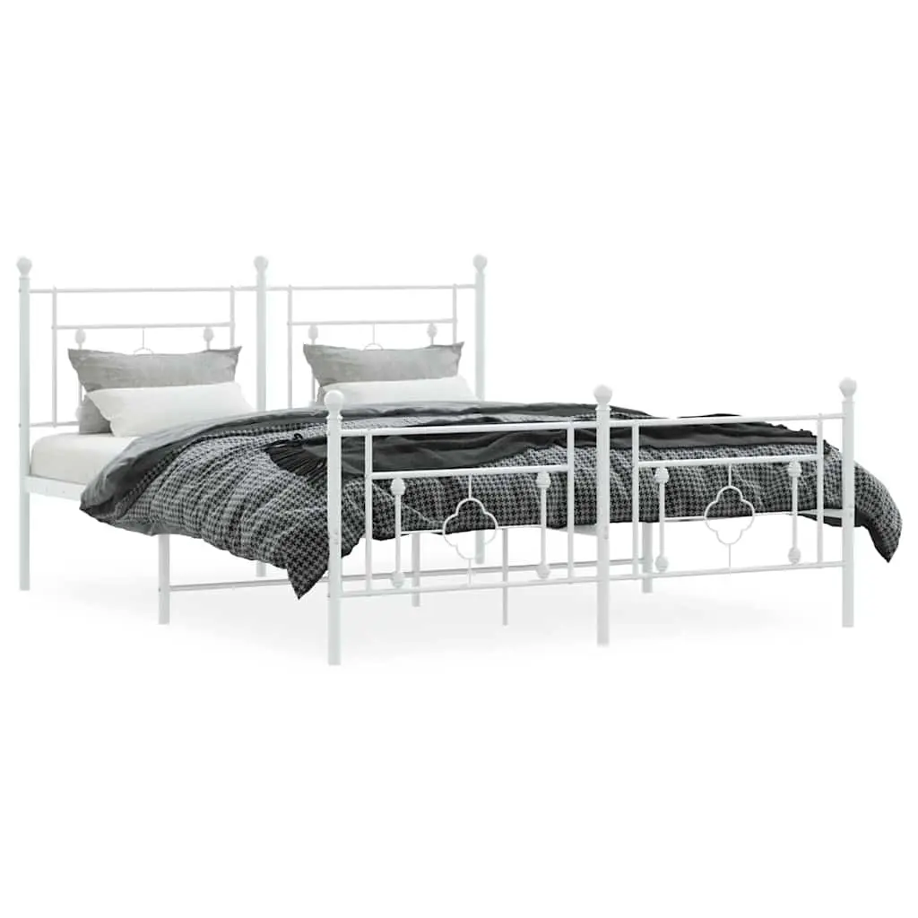 Metal Bed Frame with Footboard Storage Space 150x200cm White