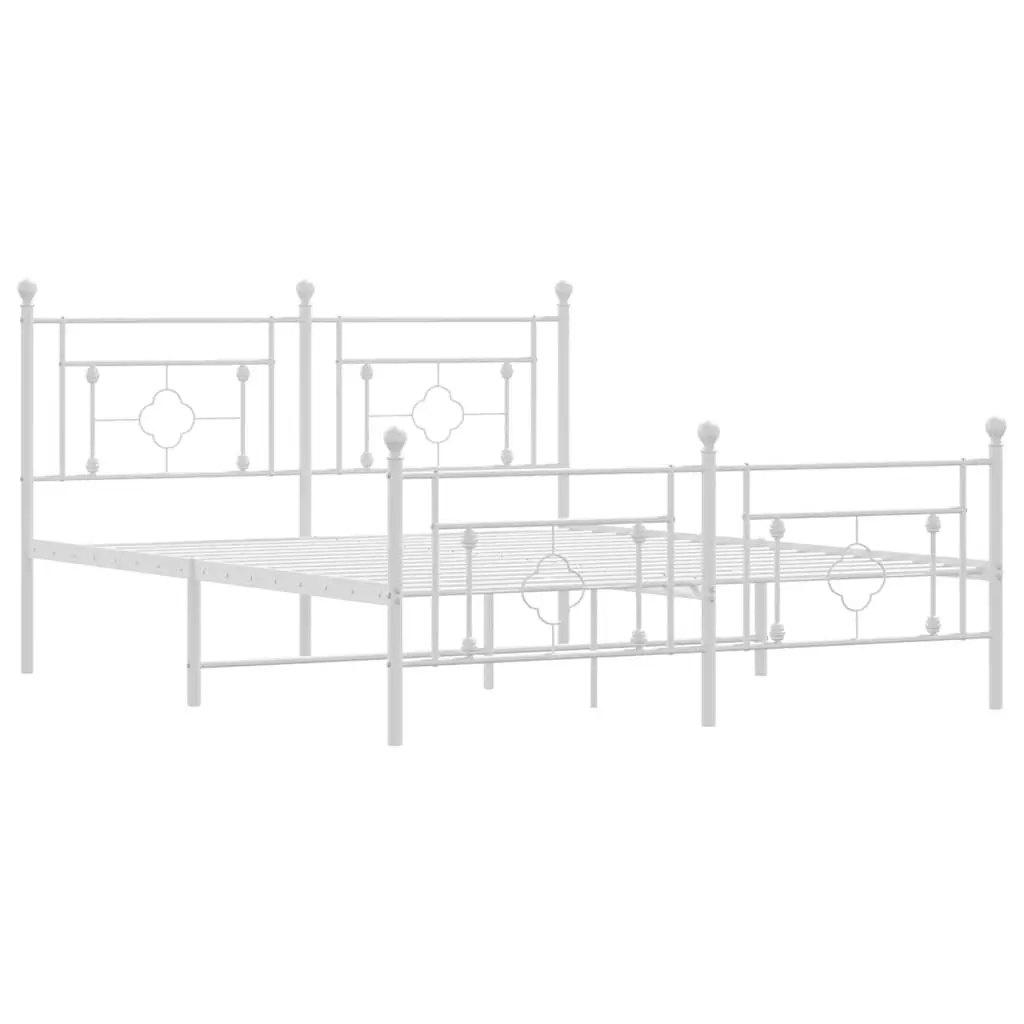 Metal Bed Frame with Footboard Storage Space 150x200cm White