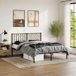 Sturdy Metal Bed Frame 150x200 cm with Headboard in Black