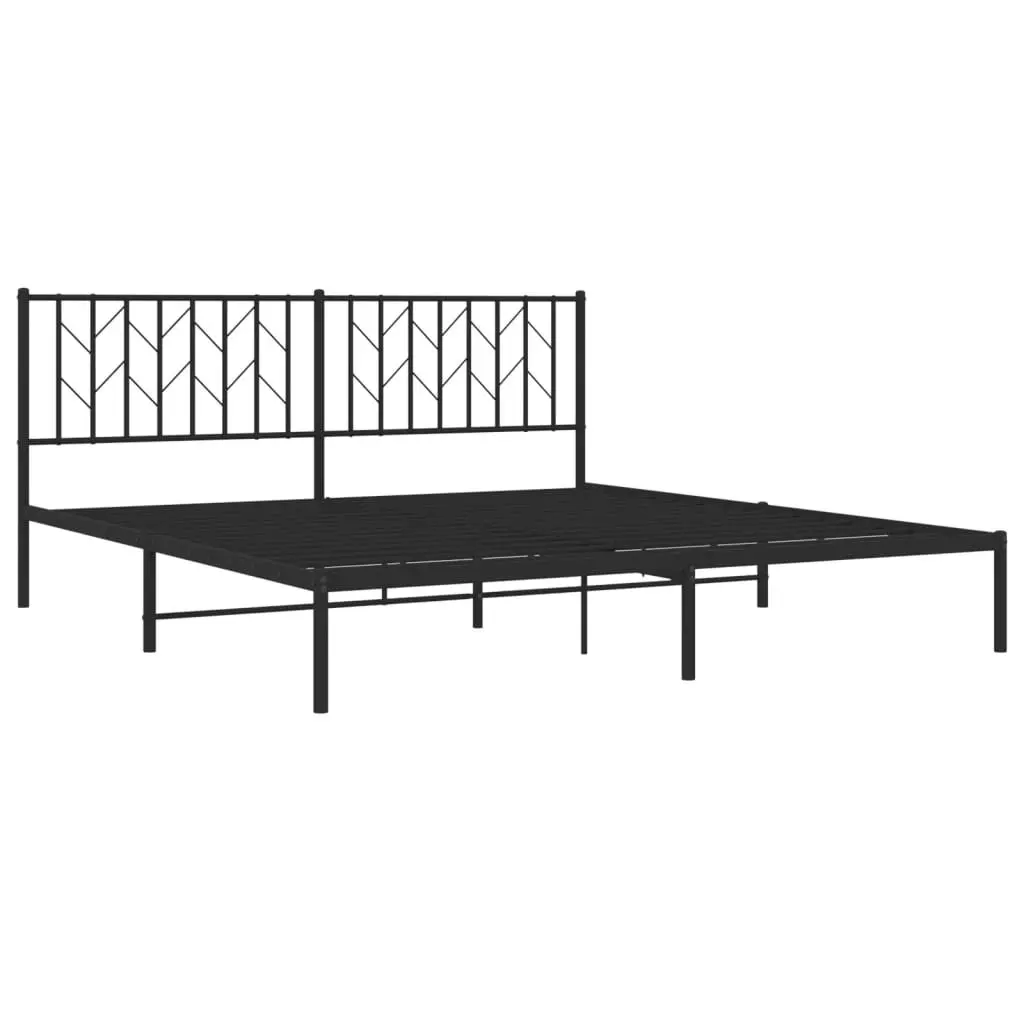 Metal Bed Frame King 183x203cm Black with Headboard Slatted Base Bedroom